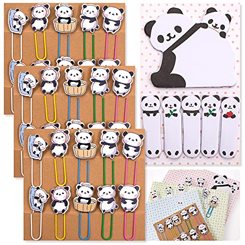 pandaonly 30Pcs Panda Paperclip Bookmarks, 3 Set Cute Panda Bookmark Clips with 1 Sheet Panda Sticky Notes-Funny Paperclips Bookmarks Planner Clips for Office Supplies Coworkers Teachers' Day Gifts