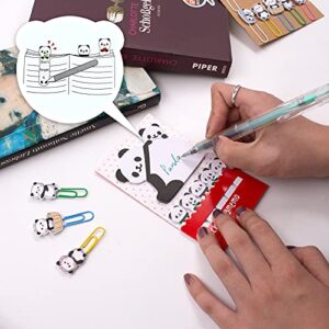 pandaonly 30Pcs Panda Paperclip Bookmarks, 3 Set Cute Panda Bookmark Clips with 1 Sheet Panda Sticky Notes-Funny Paperclips Bookmarks Planner Clips for Office Supplies Coworkers Teachers' Day Gifts