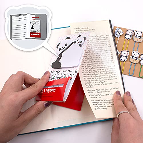 pandaonly 30Pcs Panda Paperclip Bookmarks, 3 Set Cute Panda Bookmark Clips with 1 Sheet Panda Sticky Notes-Funny Paperclips Bookmarks Planner Clips for Office Supplies Coworkers Teachers' Day Gifts