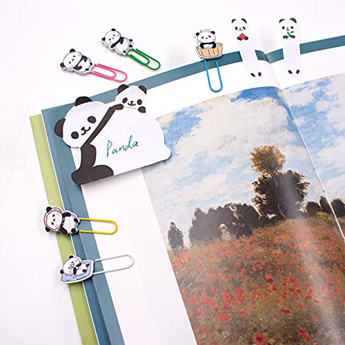 pandaonly 30Pcs Panda Paperclip Bookmarks, 3 Set Cute Panda Bookmark Clips with 1 Sheet Panda Sticky Notes-Funny Paperclips Bookmarks Planner Clips for Office Supplies Coworkers Teachers' Day Gifts