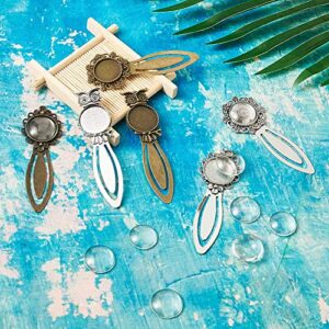 FASHEWELRY 24 Pcs 6 Styles Mixed Colors Bookmark Tray Pendant Kit Include 12Pcs Round Blank Bezel Base Setting Charms with 12Pcs Clear Glass Dome Tiles Cabochons (18mm, 20mm)