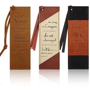 3 pieces christian bookmarks for women men, religious bookmarks father’s day presents, bible cover faux leather bookmakers with inspirational verse, personalized journal markers (simple style)