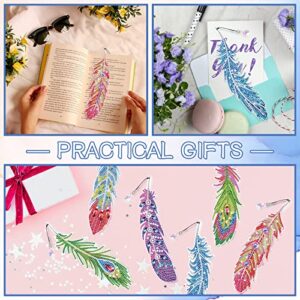 WHATWEARS Feather Diamond Painting Bookmarks 6 Pieces 5D Diamond Drawing Bookmarks Acrylic Art Bookmarks with Tassel Bookmarks for Adults Kids Students Crafts DIY Making Graduation Birthday