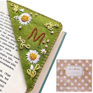 personalized hand embroidered corner bookmark, 26 letters felt triangle corner bookmarks, handmade cute flower bookmarks for book lovers – summer m