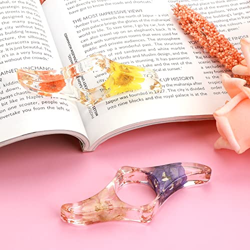 Prasacco 2 Pieces Book Page Holder, Dried Flower Transparent Thumb Ring Page Holder Handmade Personalized Flower Resin Bookmark Book Reading Accessories for Teachers Student Bookworm Readers Literary