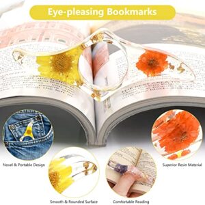 Prasacco 2 Pieces Book Page Holder, Dried Flower Transparent Thumb Ring Page Holder Handmade Personalized Flower Resin Bookmark Book Reading Accessories for Teachers Student Bookworm Readers Literary