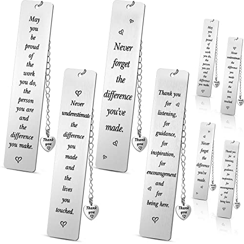 8 Pieces Thank You Gifts Make a Difference Bookmark Appreciation Gifts for Coworker Nurse Teacher Farewell Going Away Gifts for Co Worker Stainless Steel Book Page Marker with Pendants