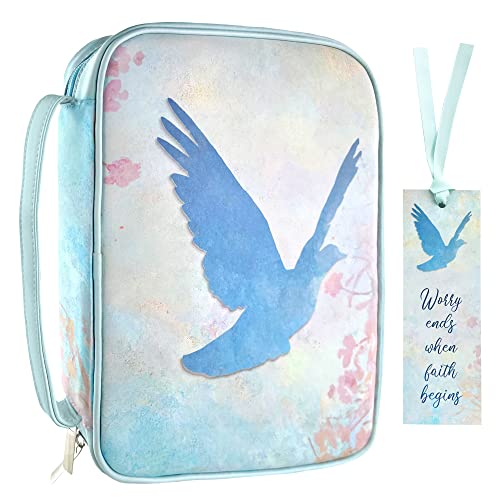 Light Blue Dove Bible Cover, Bible Case with Bookmark, PU Leather Bible Case for Women, Bible Carrying Case, Book Carrying Case, Large Bible Cover, Bible Book Cover, Bible Bags, Bible Bag