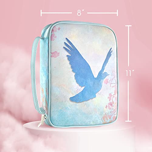 Light Blue Dove Bible Cover, Bible Case with Bookmark, PU Leather Bible Case for Women, Bible Carrying Case, Book Carrying Case, Large Bible Cover, Bible Book Cover, Bible Bags, Bible Bag