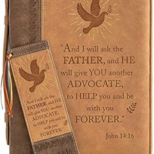 OBIE BLUE Faux Leather Bible Cover- Bundle w/Bookmark and Gel Highlighter. John 14:16, for Men and Woman (Large)