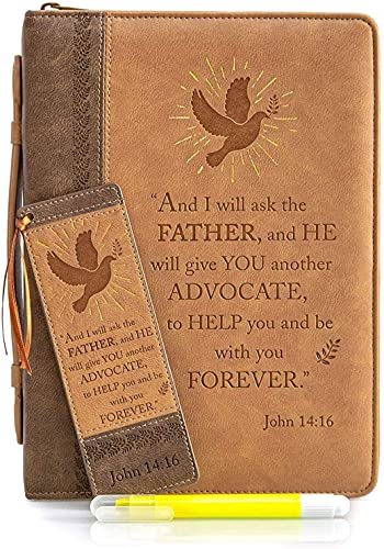 OBIE BLUE Faux Leather Bible Cover- Bundle w/Bookmark and Gel Highlighter. John 14:16, for Men and Woman (Large)