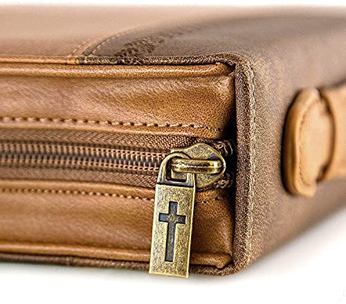 OBIE BLUE Faux Leather Bible Cover- Bundle w/Bookmark and Gel Highlighter. John 14:16, for Men and Woman (Large)