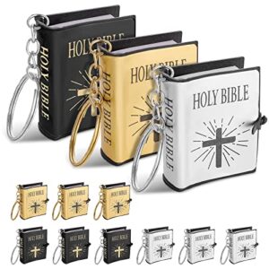 cobee bible keychain, 12 pcs mini holy bible keychains religious jesus key chains small holy bible key ring souvenir christian present for baptism, church, communion, 1.5 x 1.2 x 0.5 inches