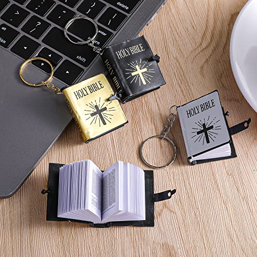 cobee Bible Keychain, 12 Pcs Mini Holy Bible Keychains Religious Jesus Key Chains Small Holy Bible Key Ring Souvenir Christian Present for Baptism, Church, Communion, 1.5 x 1.2 x 0.5 inches