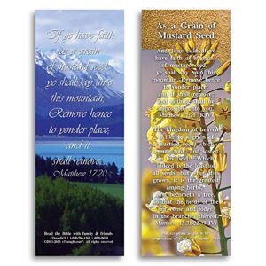 bible verse cards – as a grain of mustard seed – matthew 17:20 and 13:31-32 – pack of 25 bookmark-size cards, by ethought,bb-b020-25