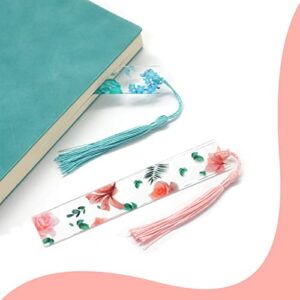 Bookmarks for Women Flower Bookmark Cute Floral Bookmarks Transparent Acrylic Bookmarks with Tassels for Women Teacher Kids Book Lovers (Style 4)