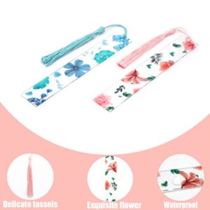 Bookmarks for Women Flower Bookmark Cute Floral Bookmarks Transparent Acrylic Bookmarks with Tassels for Women Teacher Kids Book Lovers (Style 4)