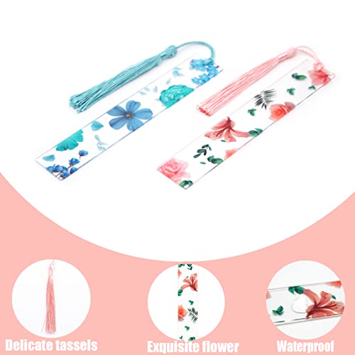 Bookmarks for Women Flower Bookmark Cute Floral Bookmarks Transparent Acrylic Bookmarks with Tassels for Women Teacher Kids Book Lovers (Style 4)