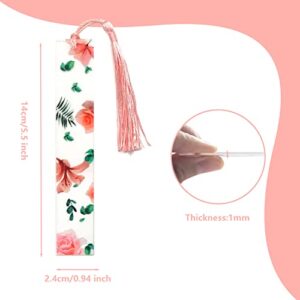 Bookmarks for Women Flower Bookmark Cute Floral Bookmarks Transparent Acrylic Bookmarks with Tassels for Women Teacher Kids Book Lovers (Style 4)