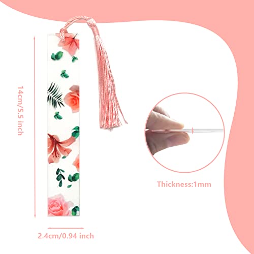 Bookmarks for Women Flower Bookmark Cute Floral Bookmarks Transparent Acrylic Bookmarks with Tassels for Women Teacher Kids Book Lovers (Style 4)