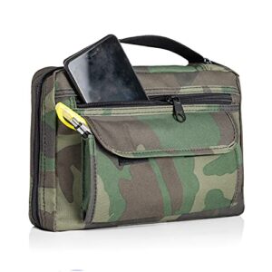 embassy bible cover with extra zippered compartments, to protect the good book, camouflage