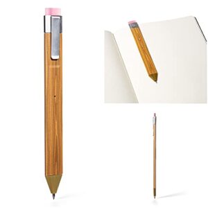 new pen bookmark with refills | erasable ballpoint gel pen and bookmark 3-in-1 | ink novelty pen with eraser | page marker | book marker | page holder clip | gift for reader and writer (wood)
