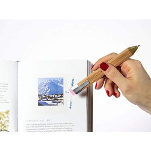 New Pen Bookmark with Refills | Erasable Ballpoint Gel Pen and Bookmark 3-in-1 | Ink Novelty Pen with Eraser | Page Marker | Book Marker | Page Holder Clip | Gift for Reader and Writer (Wood)