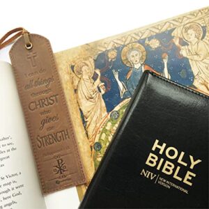 Leather Bible Bookmarks - 2 Leather Christian Bookmarks with Inspirational Bible Verse | Philippians 4: 13 I Can Do All Things Through Christ | Religious Book Marker Gifts for Men, Women and Readers