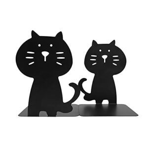 cat bookends, cute and thickening metal, sturdy durable, book organizer for library school office home study 1 pair (black)