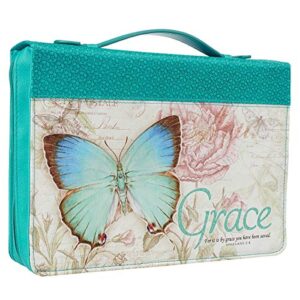 christian art gifts women’s fashion bible cover grace butterfly ephesians 2:8, turquoise floral faux leather, medium