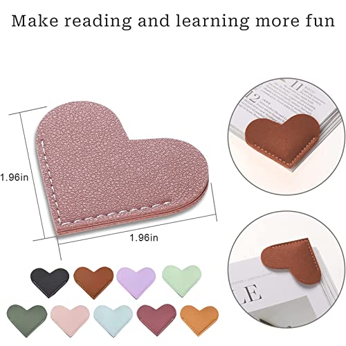 9 Pcs Leather Heart Bookmark, Heart Corner Page Book Marks, Bookmarks Accessories for Women, Kids, Reading Lover, Handmade Book Reading Gift for Book Lovers