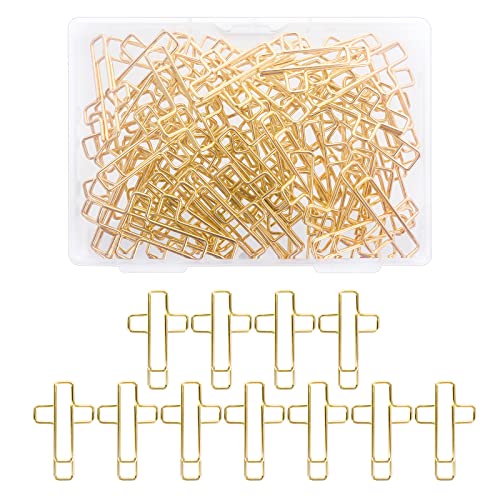 60Pcs Cross Paper Clips Metal Journaling Paper Clamps Bible Study Supplies Gold Paperclips Holder Office Paper Clamps for Document Files Christian Bookmark Coworker Teacher Gifts Bible Accessories