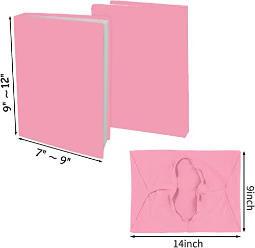 2 Pack Stretchable Book Sleeve Covers, for Paperbacks Hardcover Textbooks up to 9" x 12", Office Supplies with Free Sticker Labels (2 Pack, Pink)