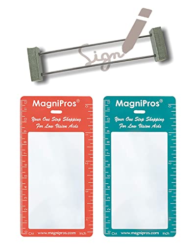 MAGDEPO Signature Writing Guide for Blind and Low Vision with 2 Pocket 3X Bookmark Magnifier for Reading Books
