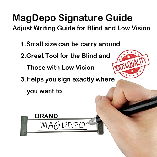 MAGDEPO Signature Writing Guide for Blind and Low Vision with 2 Pocket 3X Bookmark Magnifier for Reading Books