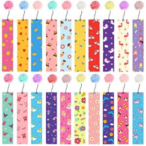 cute theme bookmarks with pom pom pendents bookmarks for kids girls children teens reader student colorful charms page markers bookmark school classroom prize reading reward favors supplies (20 sets)