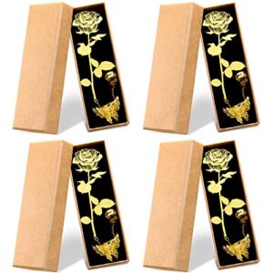 4 pack metal golden rose bookmarks flower bookmark cute bookmarks with 3d butterfly pendant chain and box teacher mom appreciation birthday gifts for reader book lover