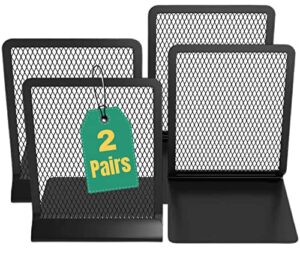 1intheoffice bookends for shelves, metal mesh bookends heavy duty, 5.71″ wire mesh book ends, matte black, each, 2 pairs