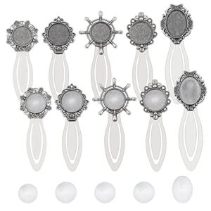 nbeads 20 pcs 10 sets bookmark makings sets, 10 pcs tibetan style bookmark cabochon trays and 10 pcs transparent glass dome cabochons for diy bookmark making, antique silver