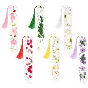 leezmark 6 pcs pressed flower bookmark, handmade dried flower resin bookmark, aesthetic bookmark pretty book markers with tassels, reading gifts for book lovers, cute bookmarks for girls women