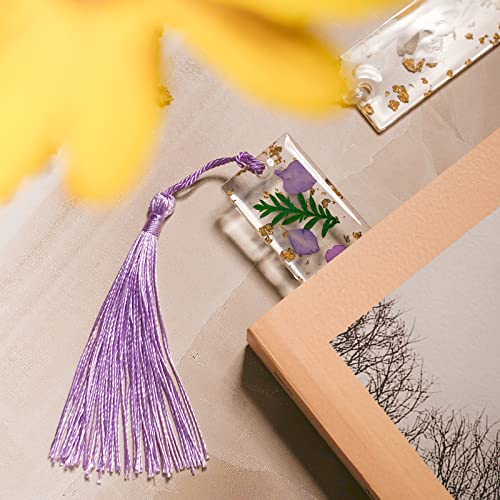 Leezmark 6 Pcs Pressed Flower Bookmark, Handmade Dried Flower Resin Bookmark, Aesthetic Bookmark Pretty Book Markers with Tassels, Reading Gifts for Book Lovers, Cute Bookmarks for Girls Women