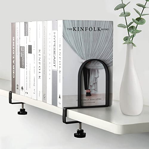 Adjustable Book Ends for Shelves (Metal/Black) Heavy-Duty Clamped Metal Bookends Book Shelf Holders for Home Office, Non-Skid Bookends Stoppers Supports Organizer