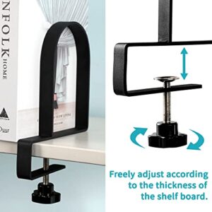 Adjustable Book Ends for Shelves (Metal/Black) Heavy-Duty Clamped Metal Bookends Book Shelf Holders for Home Office, Non-Skid Bookends Stoppers Supports Organizer