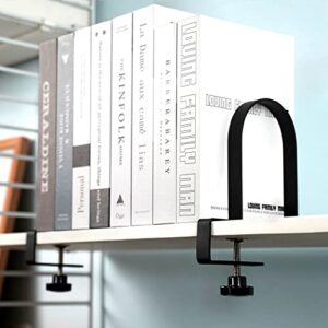 Adjustable Book Ends for Shelves (Metal/Black) Heavy-Duty Clamped Metal Bookends Book Shelf Holders for Home Office, Non-Skid Bookends Stoppers Supports Organizer