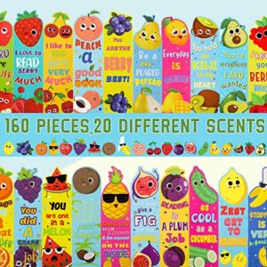 160 Pieces Fruit Scented Bookmarks Scratch and Sniff Bookmarks Assorted Smelly Bookmarks Educational Bookmark for Kids Students Reader, 20 Styles
