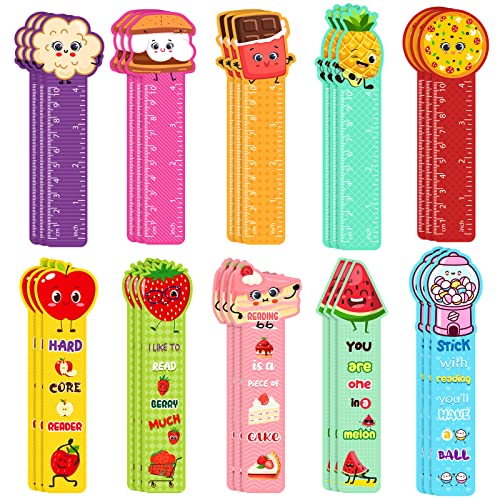 30 Pieces Scented Bookmarks Ruler for Kids Scratch and Sniff Bookmarks Fruit Food Theme Bookmarks Assorted Scented Bookmarks Cute Bookmarks for Teacher Prizes Book Markers Students, 10 Styles