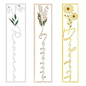 custom birth flower name bookmark, colorful birthday flower stainless steel bookmarks, cutting 3d names, women birthday commemorative gifts
