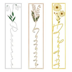 Custom Birth Flower Name Bookmark, Colorful Birthday Flower Stainless Steel Bookmarks, Cutting 3D Names, Women Birthday Commemorative Gifts