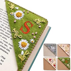 personalized hand embroidered corner bookmark,hand stitched felt corner letter bookmark, felt triangle bookmark, cute flower bookmarks for book reading lovers meaningful gift (e, spring)