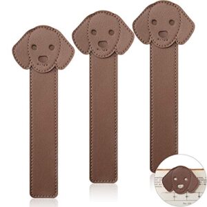 3 pieces faux leather dog bookmarks pu animal puppy bookmarks handmade personalized reading page markers for bookworms book lovers writers relatives friends men women teen boys girls, brown